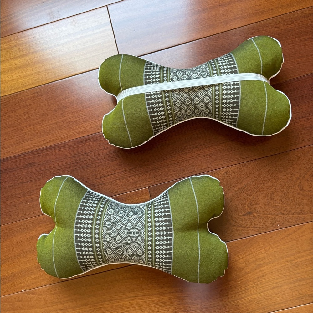 Thai Green Patterned Bone-Shaped Cushions